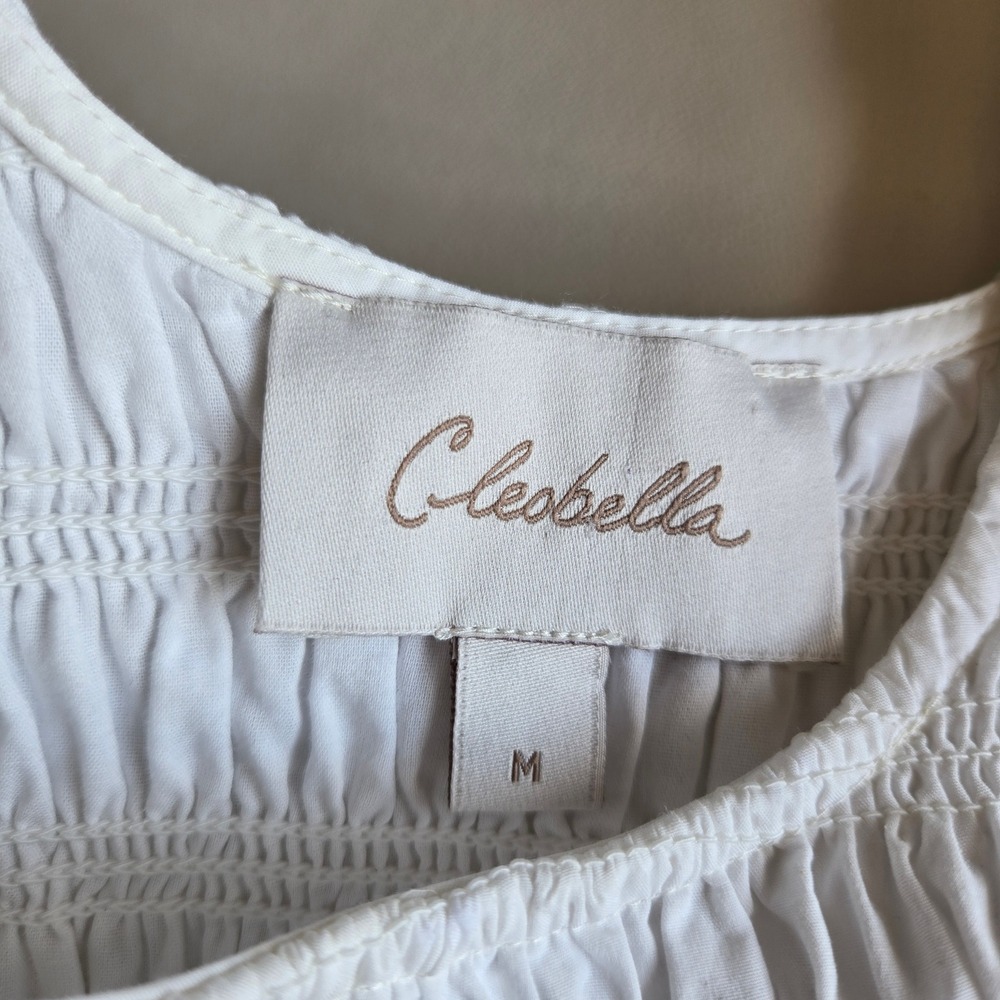 Cleobella Kaiya White Smocked Tiered Midi Dress Size M Boho Cottagecore Romantic - Picture 7 of 10